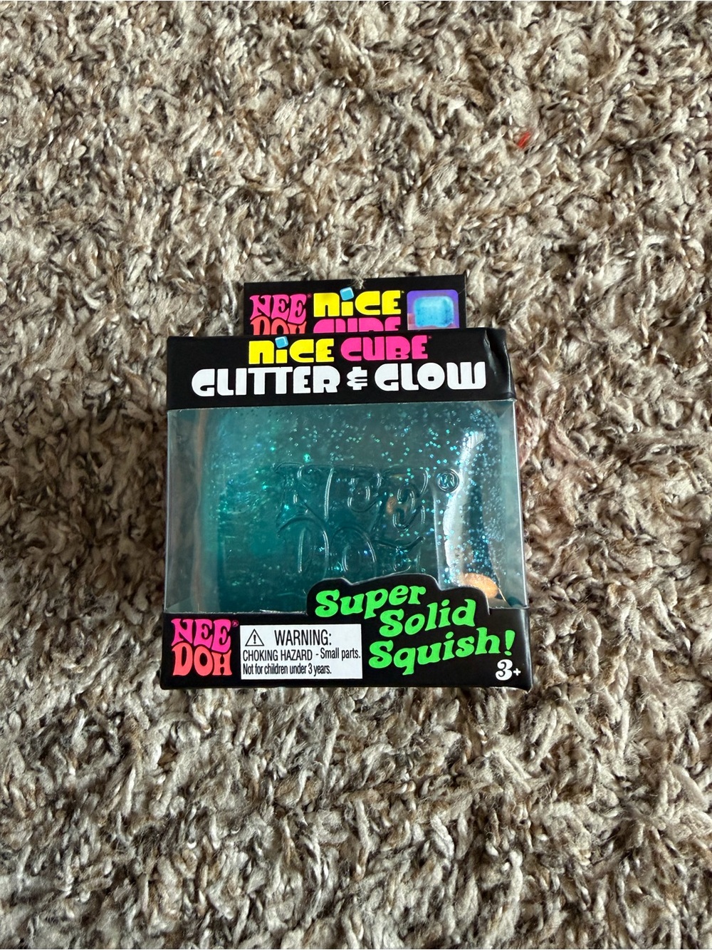 Nee Doh - Nice Cube Glitter & Glow Super Solid Squish - Blue
